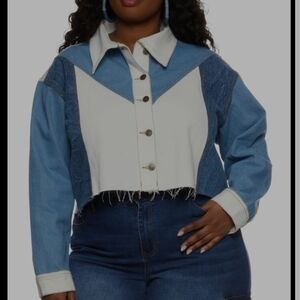 Thrill Jeans Plus Size Patchwork Cropped Jean Jacket. Size 2X. New.